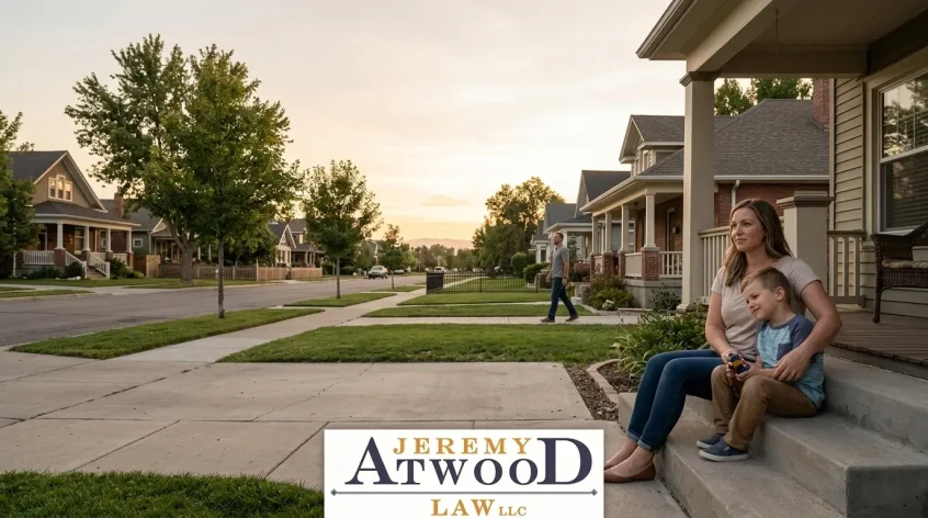 Parent and child sharing a calm outdoor moment in an Ogden Utah neighborhood during a child-centered divorce article