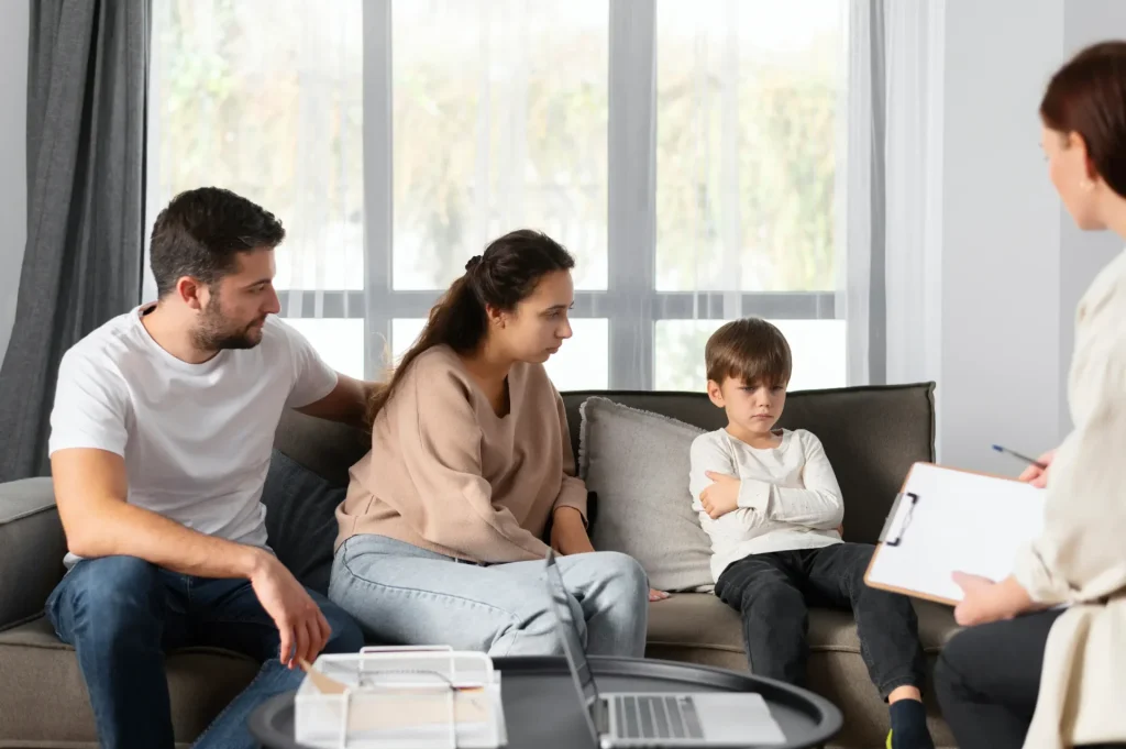 Child custody consultation with parents and family law professional