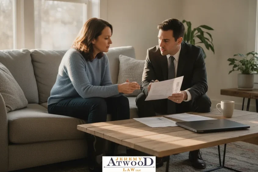 Jeremy Atwood Law attorney advising a woman on cyberstalking during divorce and Utah protective orders
