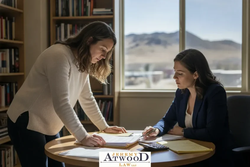 Jeremy Atwood Law attorney reviewing records with a mother to enforce a child support order in Utah