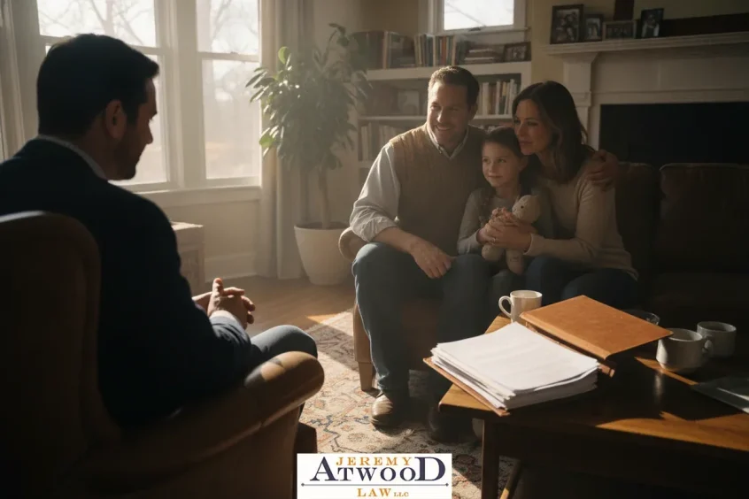 Jeremy Atwood Law family attorney meeting parents and daughter about talking to children about divorce in Utah